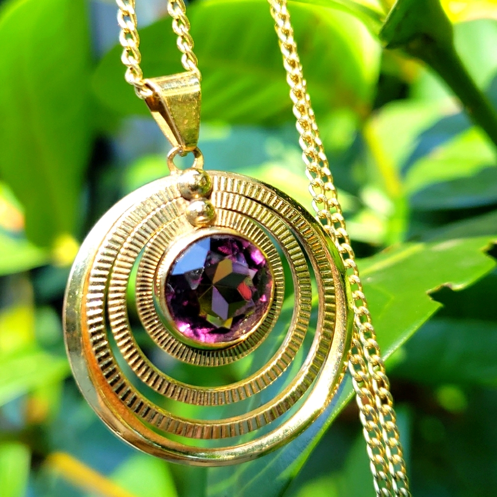 💥HP💥 VTG 14k solid Gold chain/w goldplate Amethyst Pendant